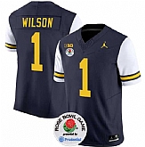 Men's Michigan Wolverines #1 Roman Wilson 2023 F.U.S.E. Navy White Rose Bowl Patch Stitched Jersey Dzhi,baseball caps,new era cap wholesale,wholesale hats